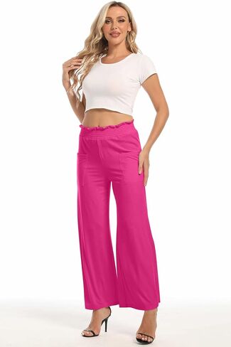 sandbank Women's High Waist Wide Leg Pants Casual Loose Fitted Palazzo Trousers Flowy Elastic Waist Pants with Pockets in Saudi Arabia