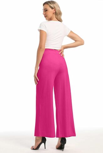 sandbank Women's High Waist Wide Leg Pants Casual Loose Fitted Palazzo Trousers Flowy Elastic Waist Pants with Pockets in Saudi Arabia