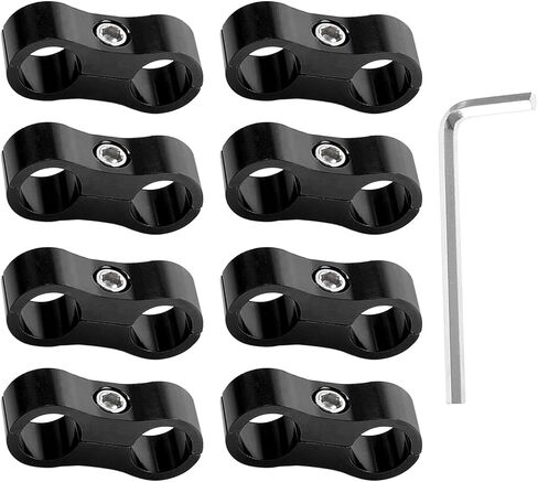 4AN 11mm Hose Separator Clamps with Wrench Aluminum AN4 Hose Clamps Fit 1/4 Fuel Line, Brake Line, Water Pipe and Gas Line, Pack of 8 (Black) in Kuwait