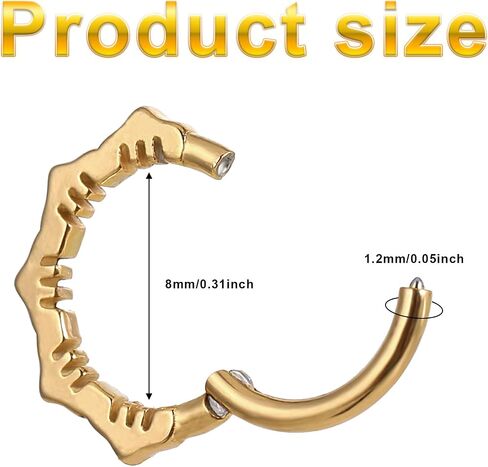 Lusofie 18K الذهب زهرة الحاجز خواتم 316L الجراحية الصلب زهرة الأنف الدائري 8 مم مكدسة حلقة الحاجز، الغضروف الفرس هوب أقراط للنساء الرجال ثقب الأنف الدائري in Saudi Arabia