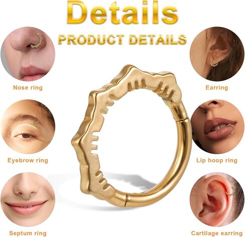 Lusofie 18K الذهب زهرة الحاجز خواتم 316L الجراحية الصلب زهرة الأنف الدائري 8 مم مكدسة حلقة الحاجز، الغضروف الفرس هوب أقراط للنساء الرجال ثقب الأنف الدائري in Saudi Arabia