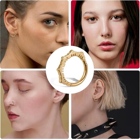 Lusofie 18K الذهب زهرة الحاجز خواتم 316L الجراحية الصلب زهرة الأنف الدائري 8 مم مكدسة حلقة الحاجز، الغضروف الفرس هوب أقراط للنساء الرجال ثقب الأنف الدائري in Saudi Arabia