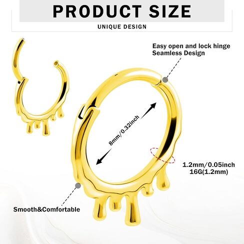 Longbeauty Septum Rings 16g Unique Septum Clicker Gold Black Nose Rings Surgical Steel Rook Helix Daith Piercing Jewelry for Women Men in Kuwait
