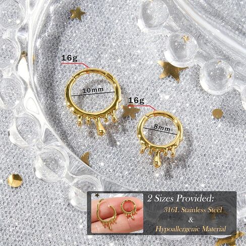 Longbeauty Septum Rings 16g Unique Septum Clicker Gold Black Nose Rings Surgical Steel Rook Helix Daith Piercing Jewelry for Women Men in Kuwait