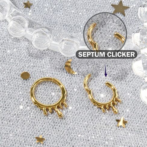 Longbeauty Septum Rings 16g Unique Septum Clicker Gold Black Nose Rings Surgical Steel Rook Helix Daith Piercing Jewelry for Women Men in Kuwait