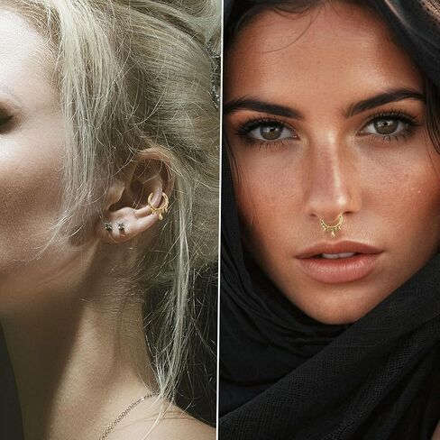 Longbeauty Septum Rings 16g Unique Septum Clicker Gold Black Nose Rings Surgical Steel Rook Helix Daith Piercing Jewelry for Women Men in Kuwait