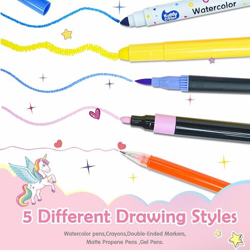 مجموعة أقلام التحديد القابلة للغسل من KIDDYCOLOR Unicorn مكونة من 69 قطعة مع علبة أقلام لامعة - مجموعة تلوين للفنون والحرف اليدوية للأطفال من سن 4 إلى 8 سنوات، تتضمن ملصقات يونيكورن - هدايا مثالية للفتيات in Kuwait