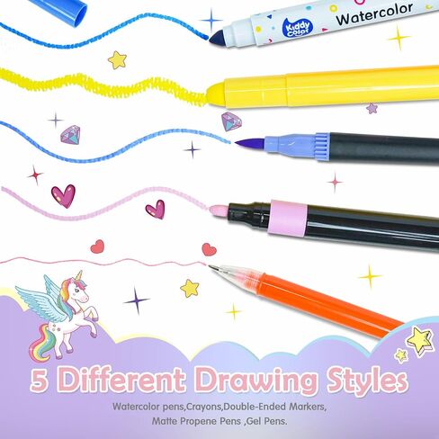 KIDDYCOLOR Unicorn Washable Markers Set 69 pcs with Glitter Pencil Case - Arts and Crafts Coloring Kit for Kids Ages 4-8, Includes Unicorn Stickers - Perfect Gifts for Girls in Saudi Arabia
