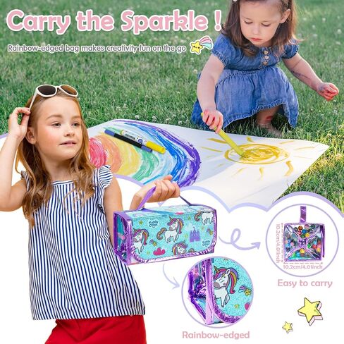 KIDDYCOLOR Unicorn Washable Markers Set 69 pcs with Glitter Pencil Case - Arts and Crafts Coloring Kit for Kids Ages 4-8, Includes Unicorn Stickers - Perfect Gifts for Girls in Saudi Arabia