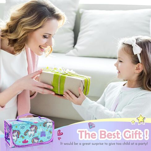 KIDDYCOLOR Unicorn Washable Markers Set 69 pcs with Glitter Pencil Case - Arts and Crafts Coloring Kit for Kids Ages 4-8, Includes Unicorn Stickers - Perfect Gifts for Girls in Saudi Arabia