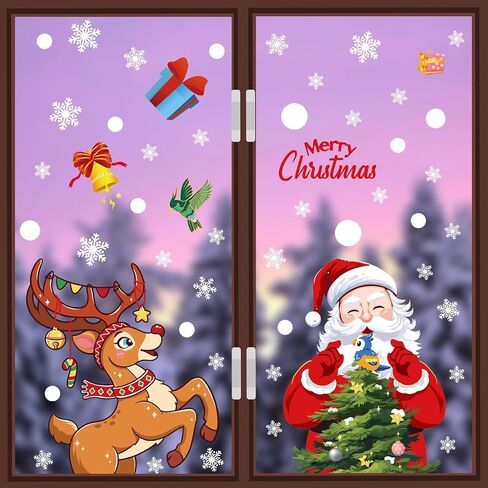 Christmas Window Cling Stickers,Xmas Decals Decorations Holiday Snowflake,Deer Santa Claus and Snowflakes Trees,Flakes Christmas Decals for Glass Windows Home School Office in Saudi Arabia