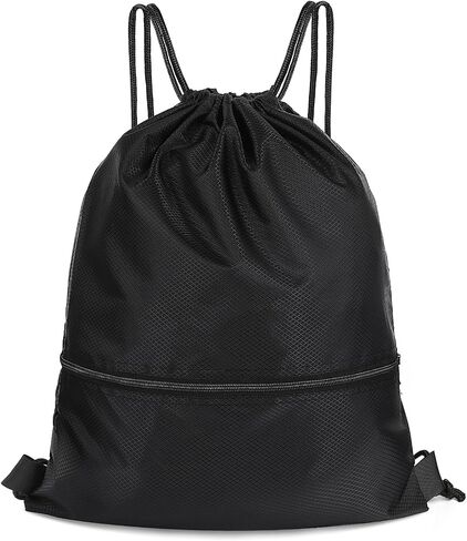 Drawstring Backpack Bag Waterproof Gym Bags Black Draw String Backpack with Zip Pocket Large Swim Bag for Men Women Sports Travel Swimming Beach Party in Saudi Arabia