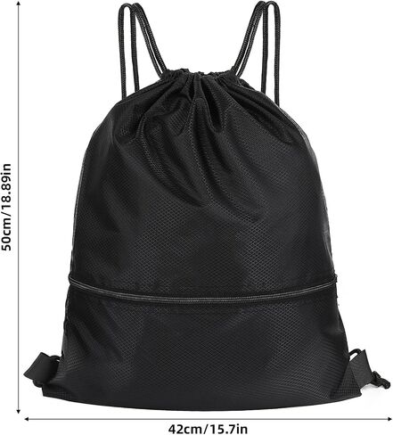 Drawstring Backpack Bag Waterproof Gym Bags Black Draw String Backpack with Zip Pocket Large Swim Bag for Men Women Sports Travel Swimming Beach Party in Saudi Arabia