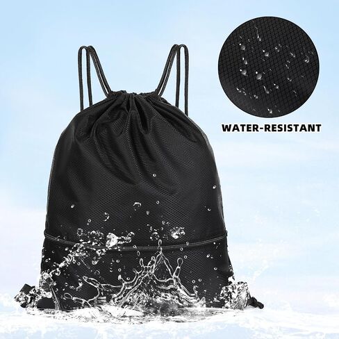 Drawstring Backpack Bag Waterproof Gym Bags Black Draw String Backpack with Zip Pocket Large Swim Bag for Men Women Sports Travel Swimming Beach Party in Saudi Arabia