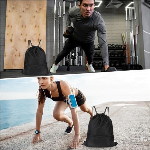Drawstring Backpack Bag Waterproof Gym Bags Black Draw String Backpack with Zip Pocket Large Swim Bag for Men Women Sports Travel Swimming Beach Party in Saudi Arabia