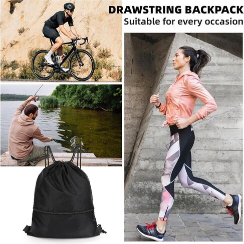 Drawstring Backpack Bag Waterproof Gym Bags Black Draw String Backpack with Zip Pocket Large Swim Bag for Men Women Sports Travel Swimming Beach Party in Saudi Arabia