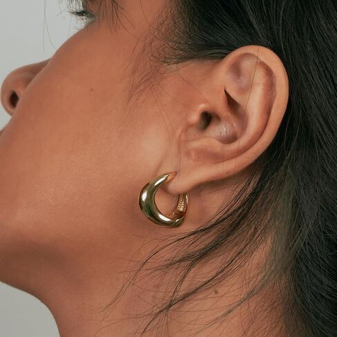 Free bird Gold Hoop Earrings Chunky 14K Gold Plated Sterling Silver Posts Twisted Hoop Earrings Gold Huggies Earrings in Saudi Arabia
