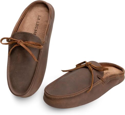 La Leche, Mule Boat Shoes, Indoor Scuff Slippers, Shoes for Home, Full Grain Leather & Memory Foam, Handmade in Saudi Arabia