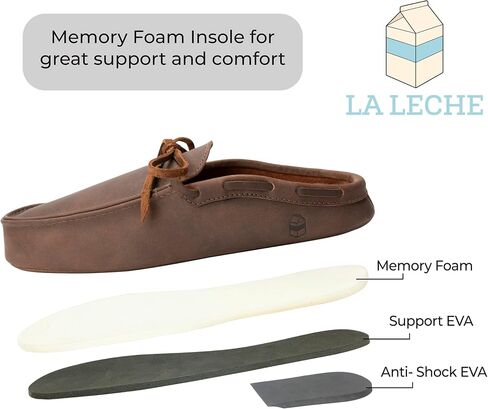 La Leche, Mule Boat Shoes, Indoor Scuff Slippers, Shoes for Home, Full Grain Leather & Memory Foam, Handmade in Saudi Arabia