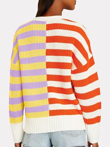 Saodimallsu المرأة مخطط بالأزرار كتلة اللون زر الخامس الرقبة مفتوحة الجبهة مضلع متماسكة فضفاضة العصرية سترة معاطف in Kuwait