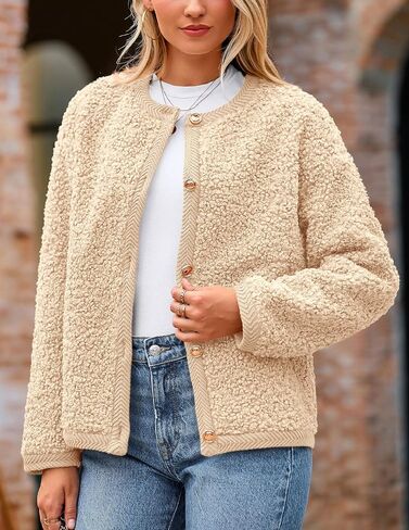 PRETTYGARDEN Women's Faux Fur Shearling Coat Fuzzy Fleece Button Up Trendy Fall Winter Cropped Jackets Outerwear in Saudi Arabia