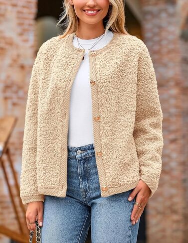 PRETTYGARDEN Women's Faux Fur Shearling Coat Fuzzy Fleece Button Up Trendy Fall Winter Cropped Jackets Outerwear in Saudi Arabia