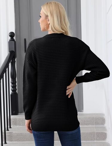 سترة صوفية بسحاب للنساء من Genhoo سترة محبوكة مكتنزة مفتوحة من الأمام ورقبة دائرية مع جيوب in Kuwait