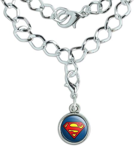 Superman Classic S Shield Logo Silver Plated Bracelet with Antiqued Charm in Saudi Arabia