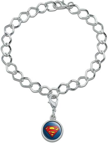 Superman Classic S Shield Logo Silver Plated Bracelet with Antiqued Charm in Saudi Arabia