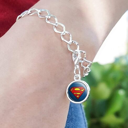 Superman Classic S Shield Logo Silver Plated Bracelet with Antiqued Charm in Saudi Arabia