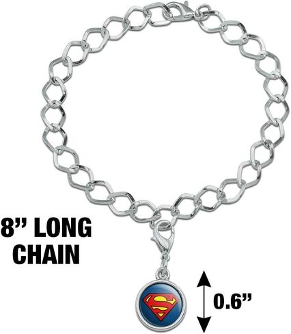 Superman Classic S Shield Logo Silver Plated Bracelet with Antiqued Charm in Saudi Arabia