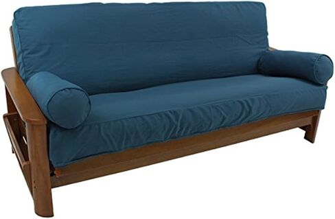 Blazing Needles Solid Twill 8" to 9" Futon Cover Set with 2 Bolster Pillows (Set of 3), Full, Steel Grey in Kuwait