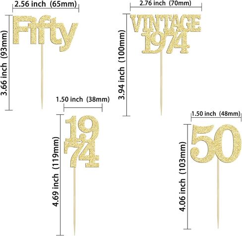 Gyufise 24Pcs 50th Birthday Cupcake Toppers Cheers to 50 Fabulous Fifty Vintage 1974 Cupcake Picks 50th Birthday Wedding Anniversary Party Cake Decorations Supplies Gold in Saudi Arabia