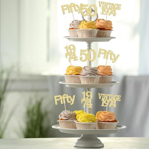 Gyufise 24Pcs 50th Birthday Cupcake Toppers Cheers to 50 Fabulous Fifty Vintage 1974 Cupcake Picks 50th Birthday Wedding Anniversary Party Cake Decorations Supplies Gold in Saudi Arabia