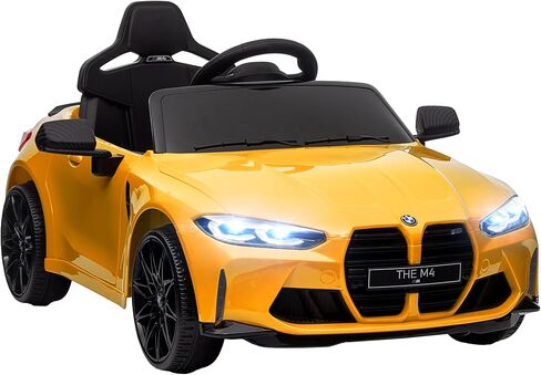 Qaba BMW M4 Licensed Kids Electric Car, 12V Ride On Car with Parent Remote Control, Suspension, Handle Attachment, Battery Powered Kids Car with LED Lights, Music, Soft Start, Yellow in Saudi Arabia