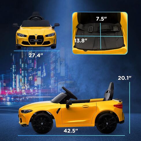 Qaba BMW M4 Licensed Kids Electric Car, 12V Ride On Car with Parent Remote Control, Suspension, Handle Attachment, Battery Powered Kids Car with LED Lights, Music, Soft Start, Yellow in Saudi Arabia