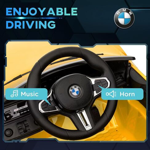 Qaba BMW M4 Licensed Kids Electric Car, 12V Ride On Car with Parent Remote Control, Suspension, Handle Attachment, Battery Powered Kids Car with LED Lights, Music, Soft Start, Yellow in Saudi Arabia