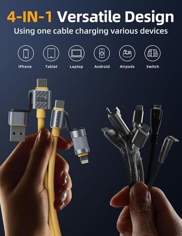 4 in 1 USB C Cable Lightning Cable, [SHEZI Style] 100W 5ft USB to USB C Fast Charging & Data Sync, Soft Silicone Anti-Tangle Cord Combo Type C/USB A/L Ports for iPhone iPad Samsung in Kuwait