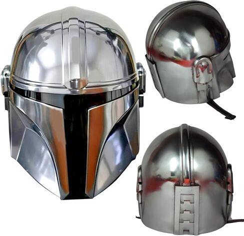 خوذة ماندالورية 18 قياسًا من الفولاذ من العصور الوسطى خوذة بوبا فات ماندالوريان، طلاء فضي للعب الأدوار وحفلات الهالوين in Kuwait