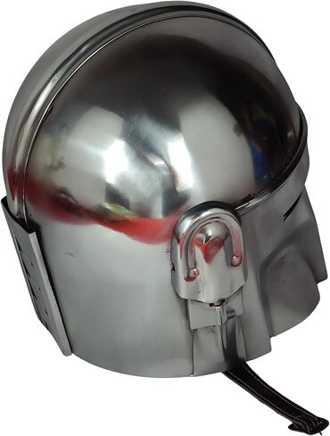 خوذة ماندالورية 18 قياسًا من الفولاذ من العصور الوسطى خوذة بوبا فات ماندالوريان، طلاء فضي للعب الأدوار وحفلات الهالوين in Kuwait