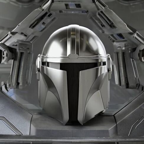 خوذة ماندالورية 18 قياسًا من الفولاذ من العصور الوسطى خوذة بوبا فات ماندالوريان، طلاء فضي للعب الأدوار وحفلات الهالوين in Kuwait
