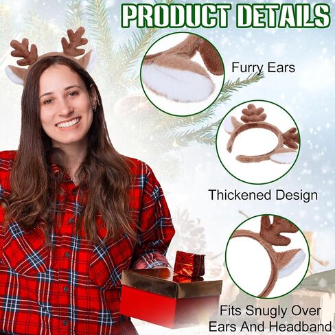 Christmas Reindeer Antlers Headband, Cute Xmas Deer Ear Head Accessories, Fluffy Realistic Deer Antlers Headband in Saudi Arabia