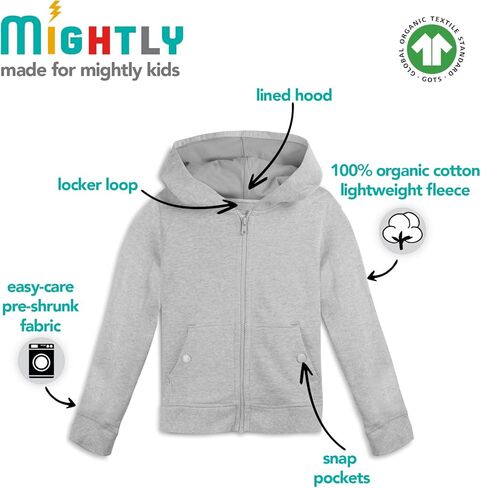 Mightly Boys and Girls' Zip-up Hoodie | Organic Cotton Sweatshirt with Snap Pockets | Soft, and Comfortable Colored Hoodies in Saudi Arabia