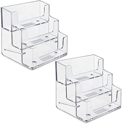 3 Pocket Acrylic Business Card Holder 3 Tiers Desktop Countertop Office Business Organizer Clear Card Holder Display for Office (3 pocket) in Saudi Arabia