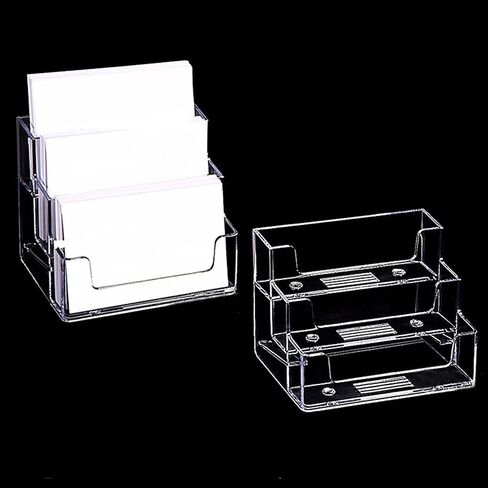 3 Pocket Acrylic Business Card Holder 3 Tiers Desktop Countertop Office Business Organizer Clear Card Holder Display for Office (3 pocket) in Saudi Arabia