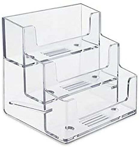 3 Pocket Acrylic Business Card Holder 3 Tiers Desktop Countertop Office Business Organizer Clear Card Holder Display for Office (3 pocket) in Saudi Arabia