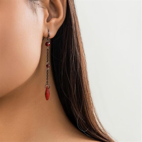 Dreuyet Gothic Blood Earring Necklaces Set for Women Elegant Retro Black/Red Crystal Drop Tassel Pendant Necklace Y2k Punk Y Necklace Halloween Cosplay Jewellery Gifts in Saudi Arabia
