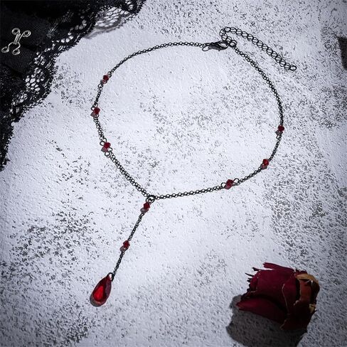 Dreuyet Gothic Blood Earring Necklaces Set for Women Elegant Retro Black/Red Crystal Drop Tassel Pendant Necklace Y2k Punk Y Necklace Halloween Cosplay Jewellery Gifts in Saudi Arabia