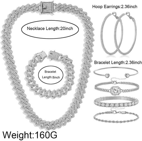 الهيب هوب الكوبي سلسلة الماس الكامل قلادة حجر الراين سوار سوار الذهب والفضة والمجوهرات النسائية مجموعات أساور الأقراط النسائية in Kuwait