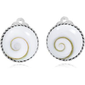 Classic 16mm Round Swirl Shiva Shell Button .925 Sterling Silver Clip On Earrings